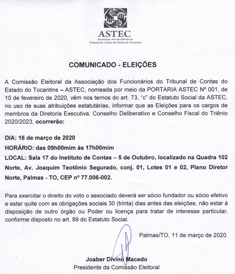 COMUNICADO ELEICAO 001